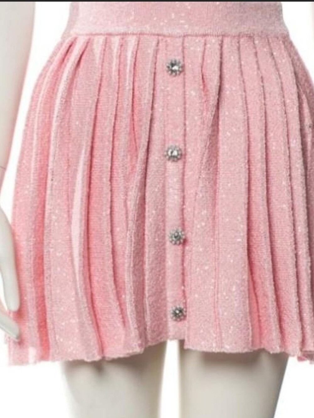 Self Portrait Pink Glitter Pleated Mini Skirt With Crystal Buttons
